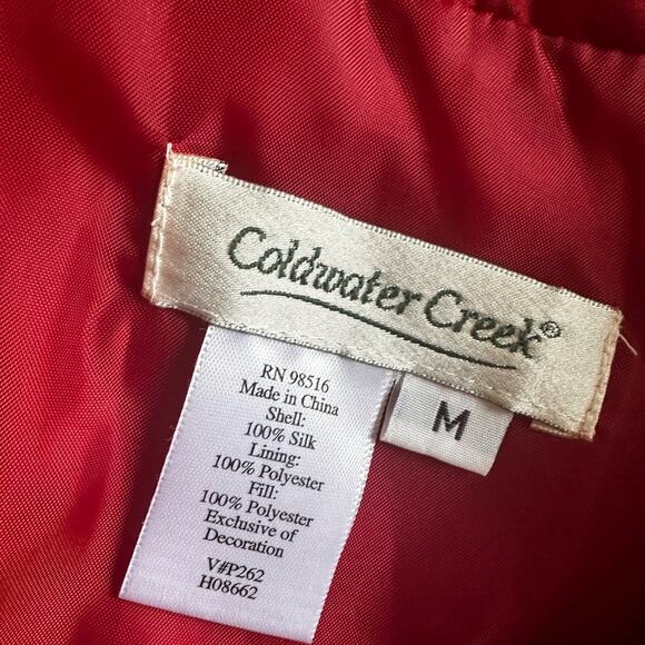Coldwater Creek Red Silk Puffer Vest Full Zip Embroidered Winter Sporty Preppy - Picture 7 of 8
